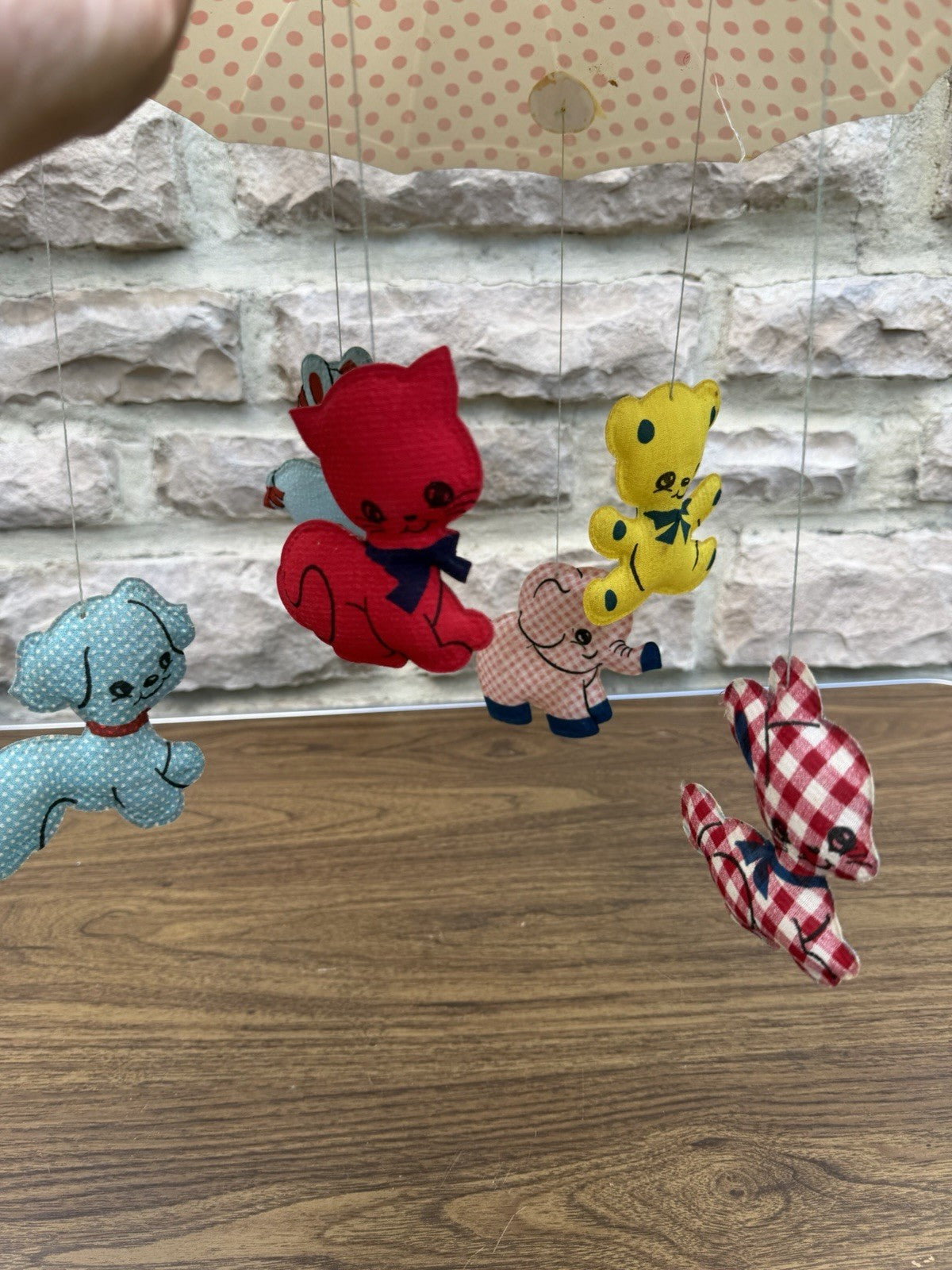 Vintage 1970s Dolly Toy Animal Baby Crib Mobile Nursery Parts with Strings Lot