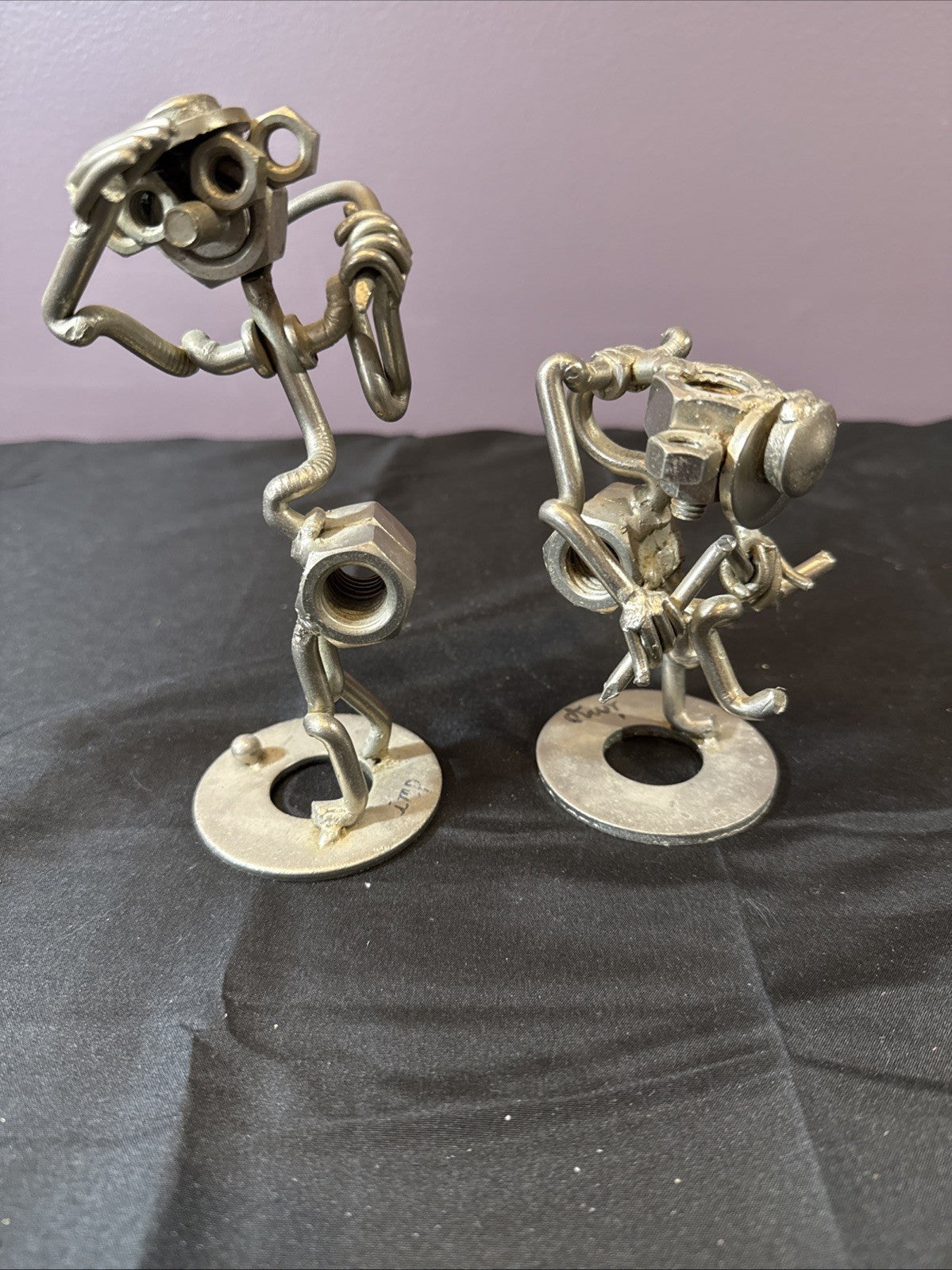 Vintage Nuts and Bolts Handmade Sculpted Metal Golfer Figurine, Set Of 2