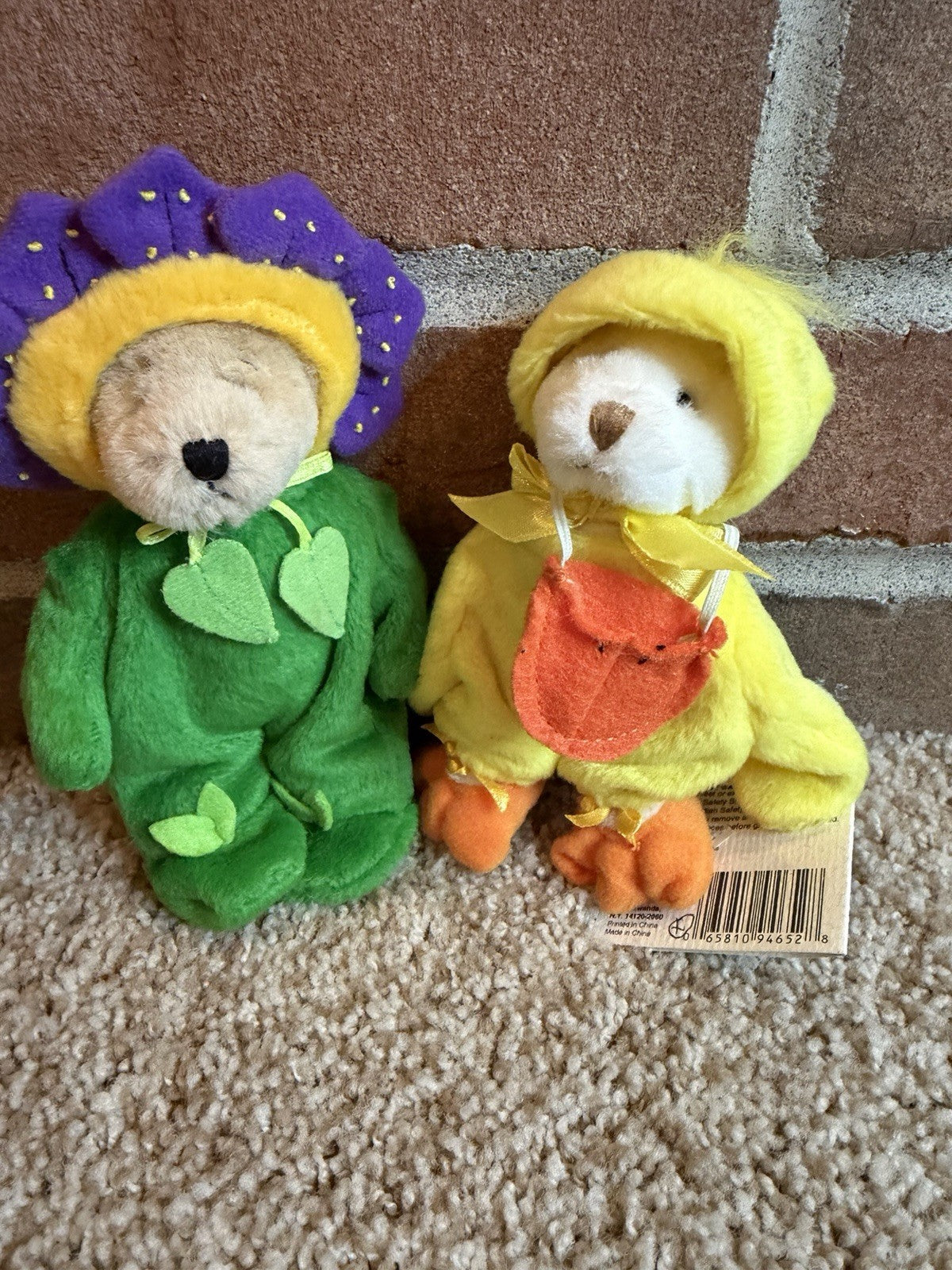 Vintage Ganz Wee Bear Village Mini Plush Bear Duck Flower Costumes Lot of 3 Toys