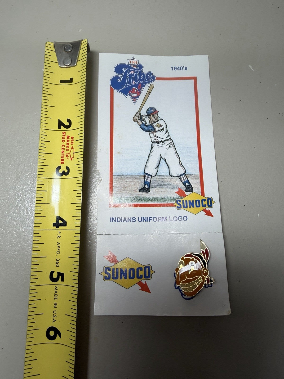 Vintage Cleveland Indians 1940s Uniform Logo Sunoco Lapel Pin With Backer Card