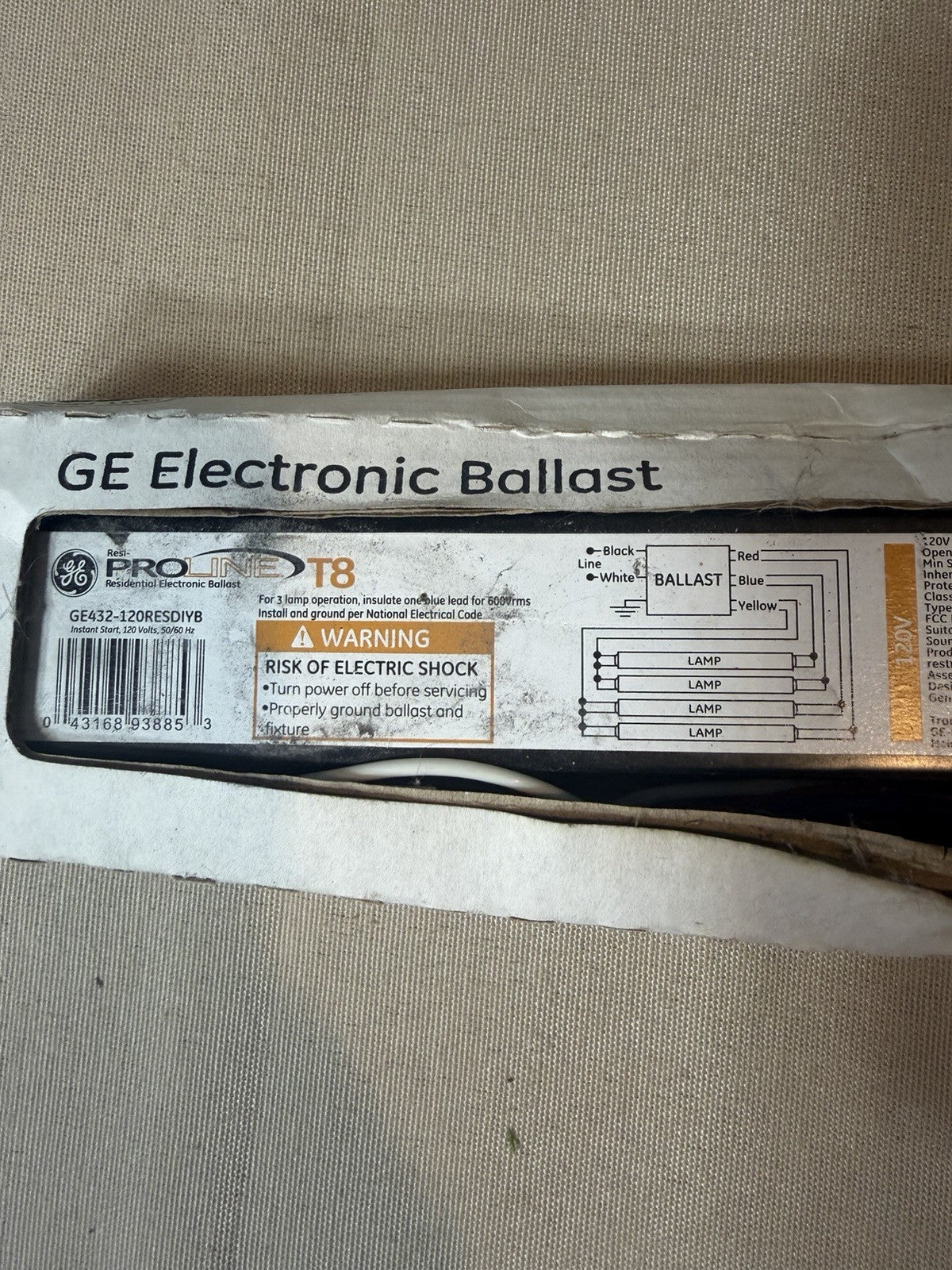 GE ProLine 93885 Electronic Ballast 4 Lamp 120V T8 Fluorescent Light NEW