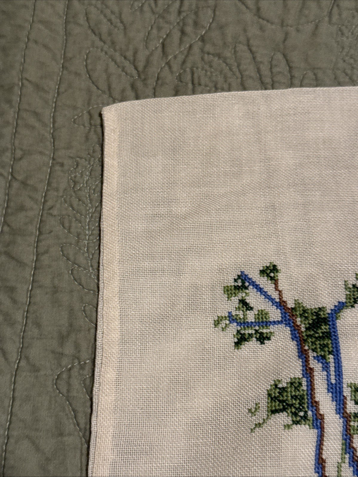 Vintage Hand Embroidered Middle Eastern Textile Panel Folk Art Desert Scene MCM