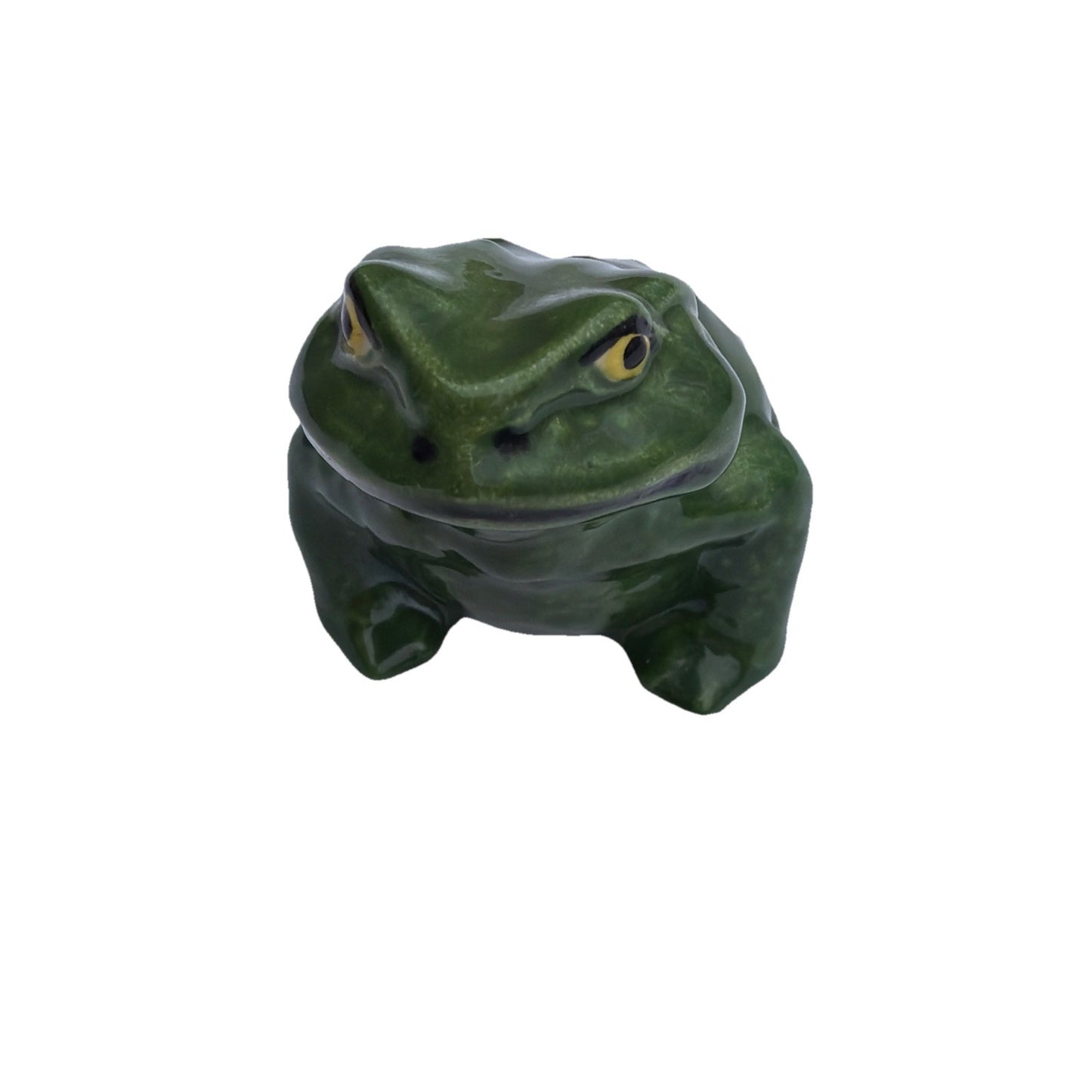 Vintage Angry Frog Ceramic Figurine Yellow Eyes Hand Painted 2.5