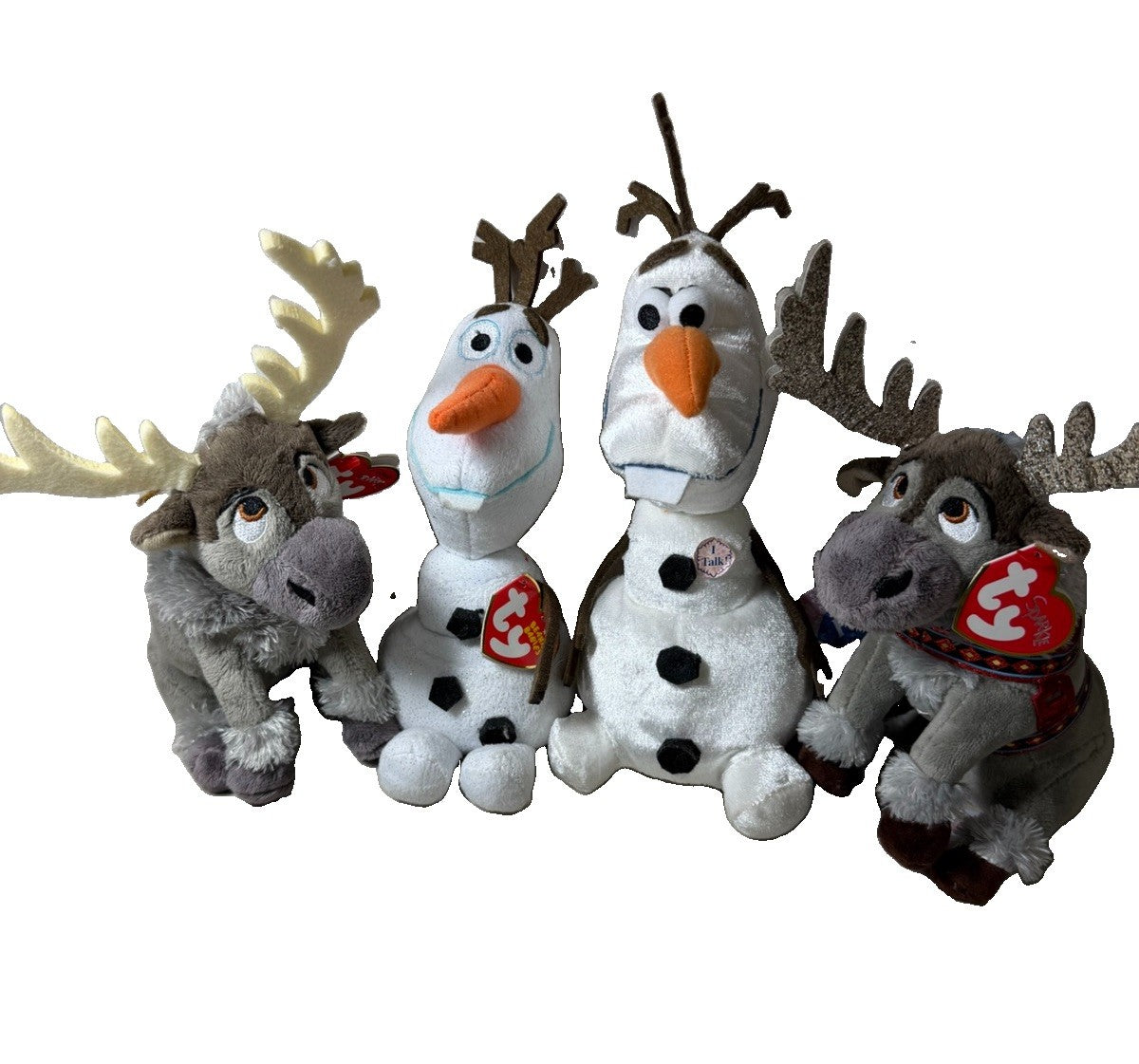 Disney Frozen Plush Lot 4 Ty Beanie Babies Olaf Snowman Sven Reindeer Toys