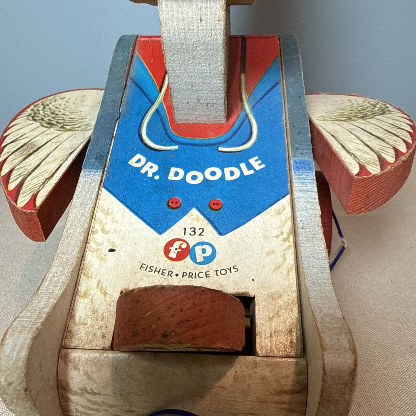 Vintage Fisher Price Dr Doodle Duck Pull Toy #132 Working Sound Classic 1950s