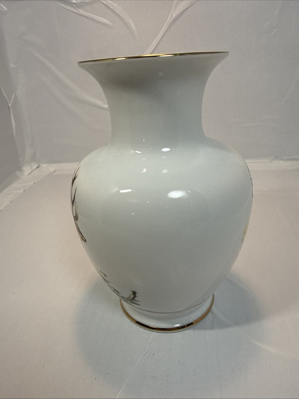 Hollóházi Henriett Porcelain Vase Deer Theme 6 x 5 Inch Hungary