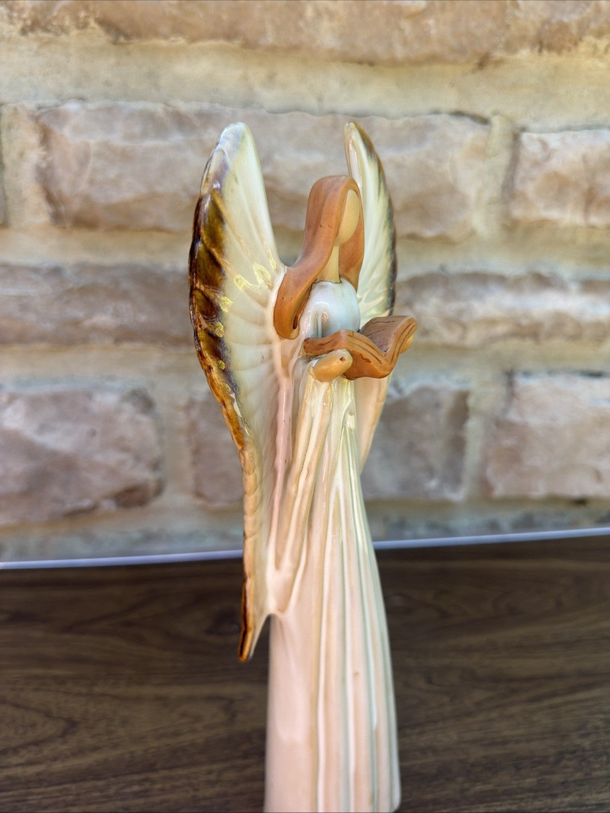 Glazed Ceramic Angel Figurine 13" Neutral Tone Home Decor Statue
