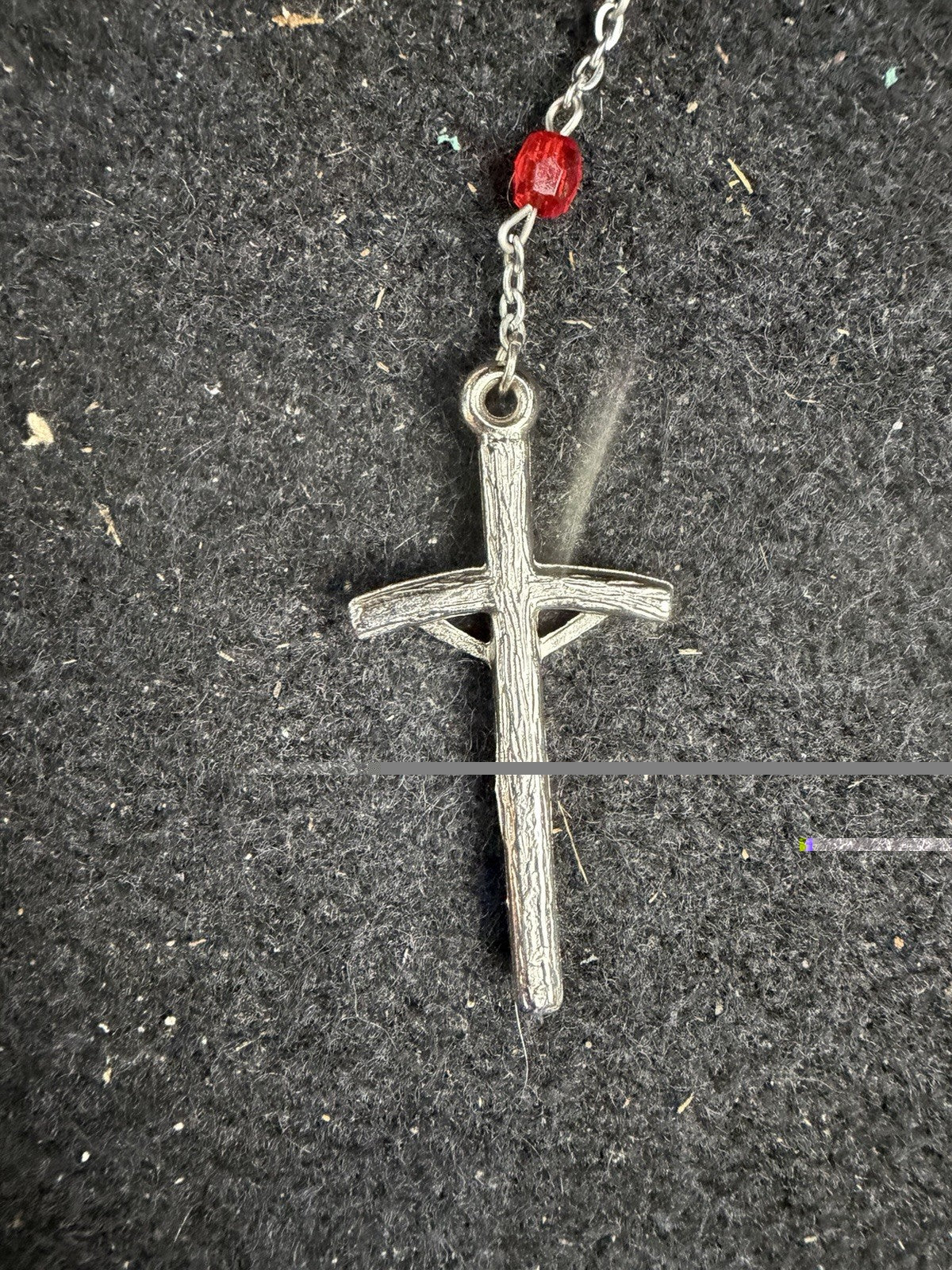 Catholic Rosary Beads Pair Red Blue Crystal Glass Silver Tone Cross Religious