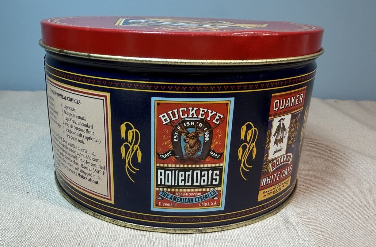 Vintage 1983 Quaker Oats Collector Tin Round Advertising Canister 7"