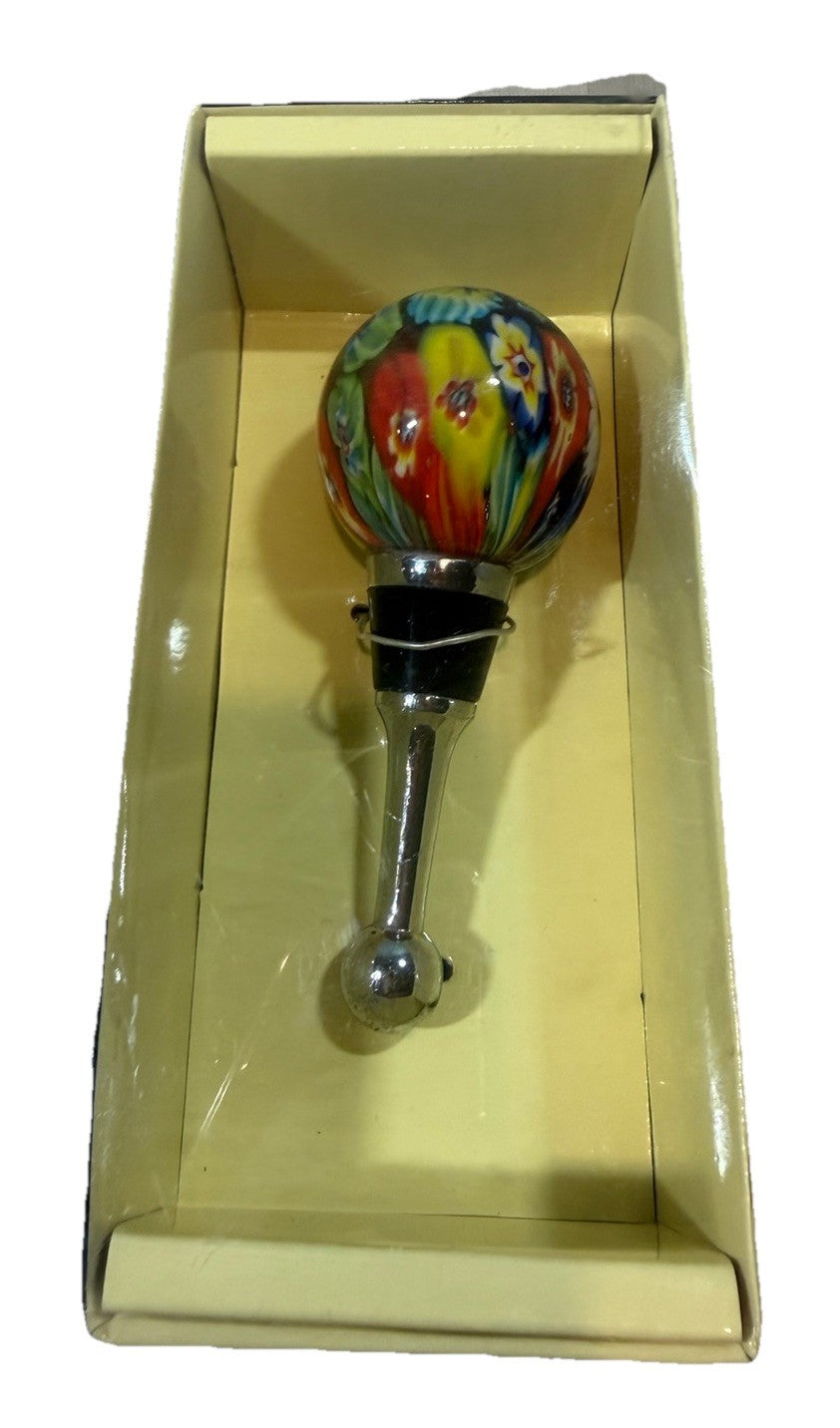 Murano Venezia Style Millefiori Blown Glass Wine Bottle Stopper Floral
