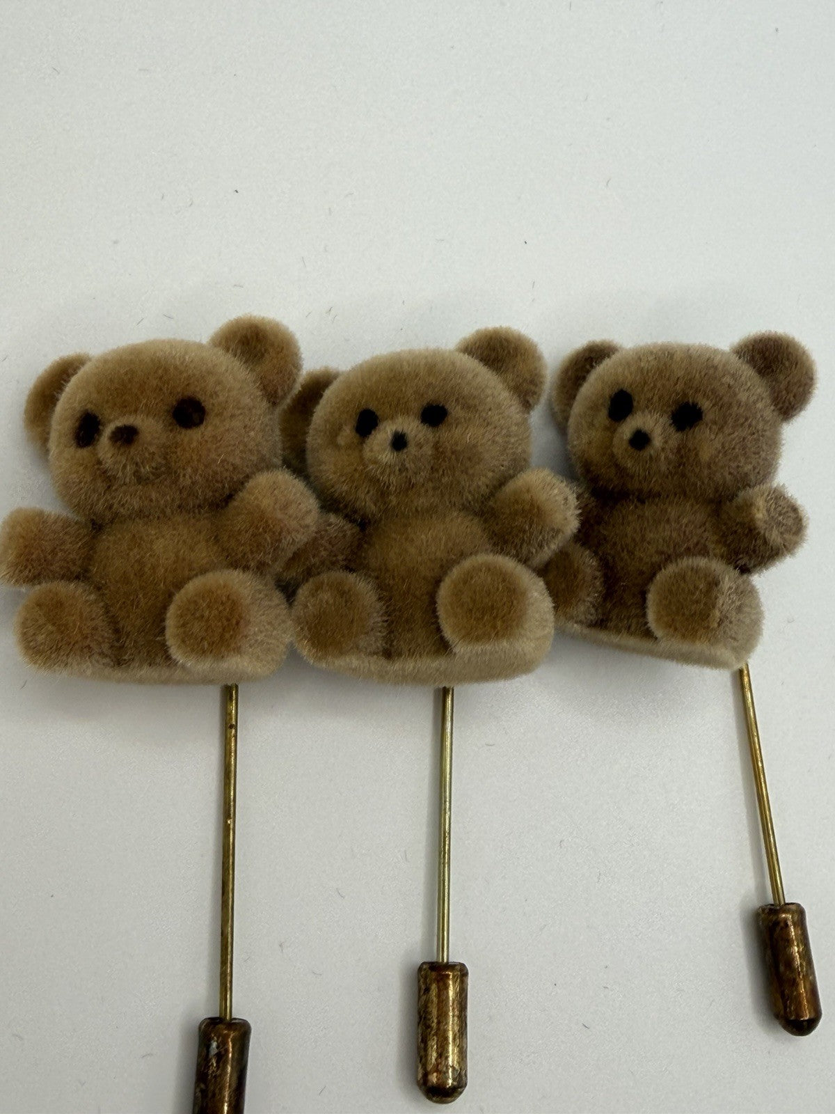 Vintage Flocked Teddy Bear Panda Lapel Stick Pins Hat Scarf Jewelry Lot of 5
