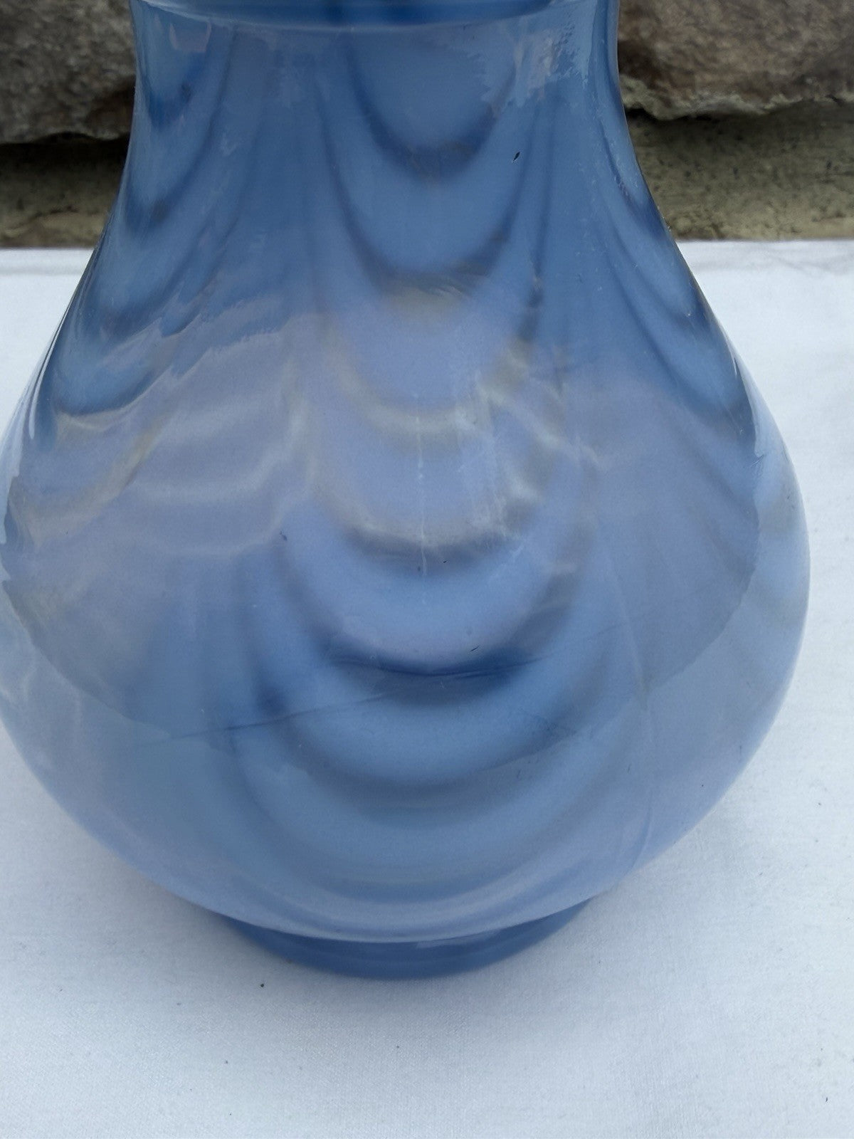 Vintage Fenton Blue Opalescent Drapery Vase Ruffled Tri-Fold Crimped Edge 6"