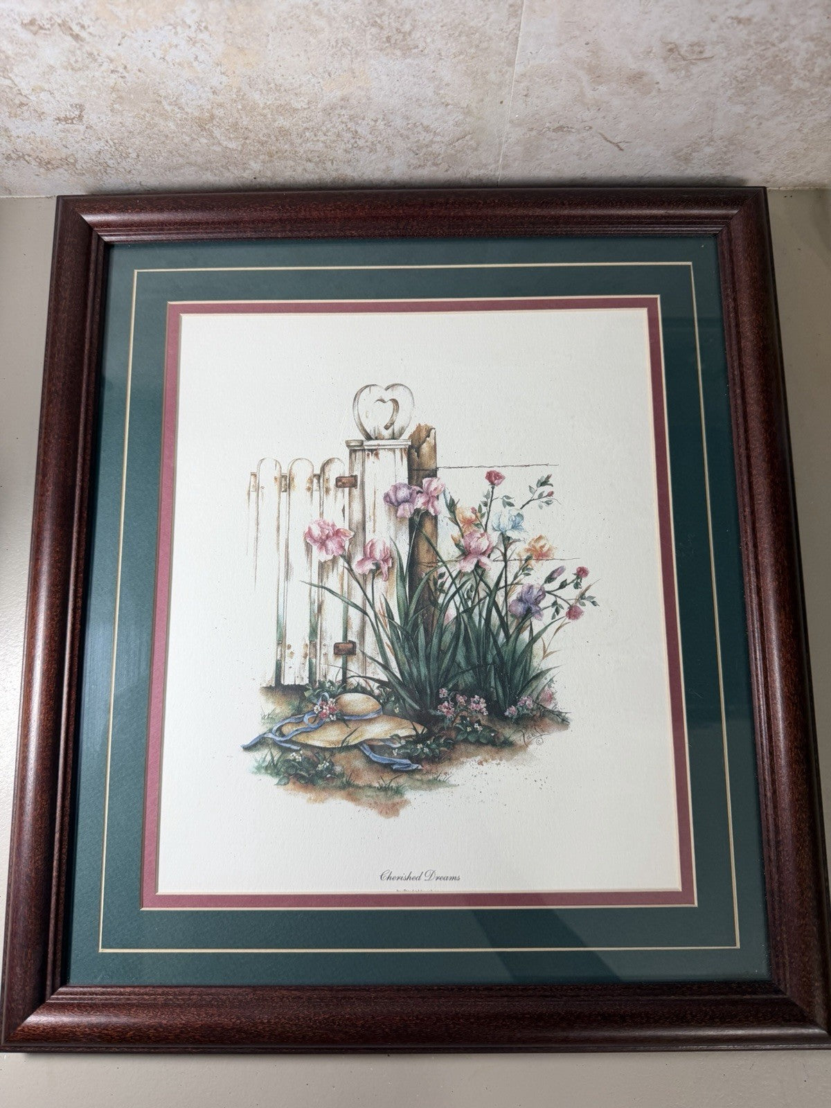 Vintage Paula Vaughan 2 Framed Floral Prints "Forgotten Basket" & "Cherished