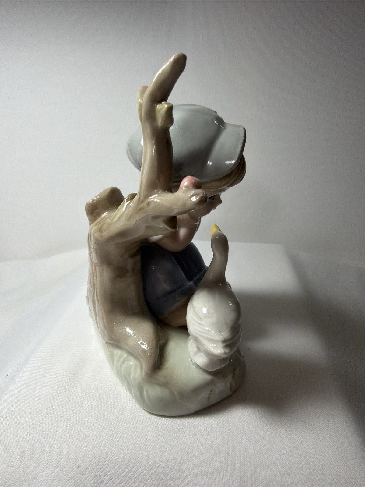 Vintage Porcelain Farm Boy Duck Figurine Japan 5 Inch Hand Painted Ceramic
