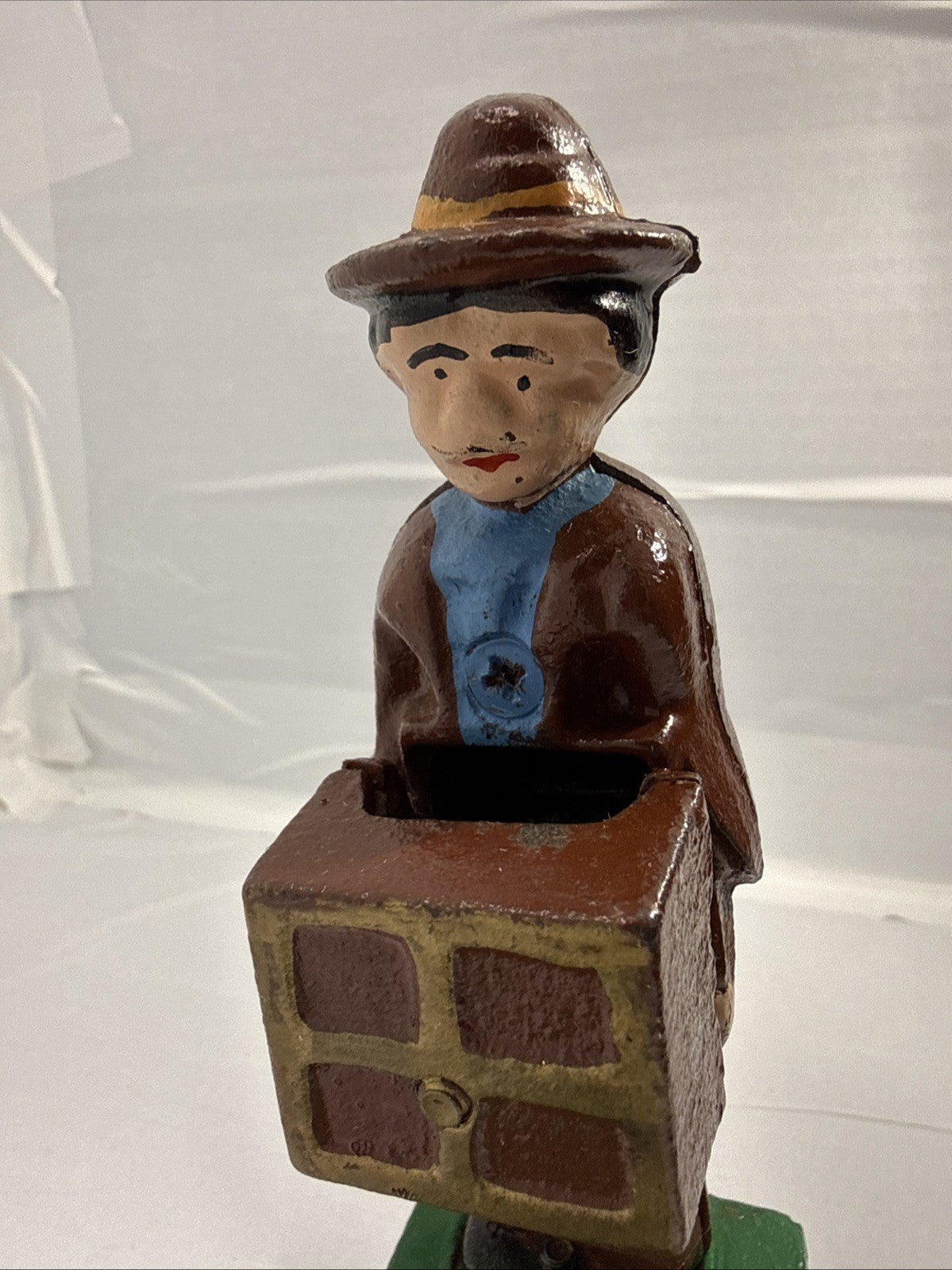 Vintage Cast Iron Mechanical Monkey Bank Organ Grinder Original Paint Very Clean
