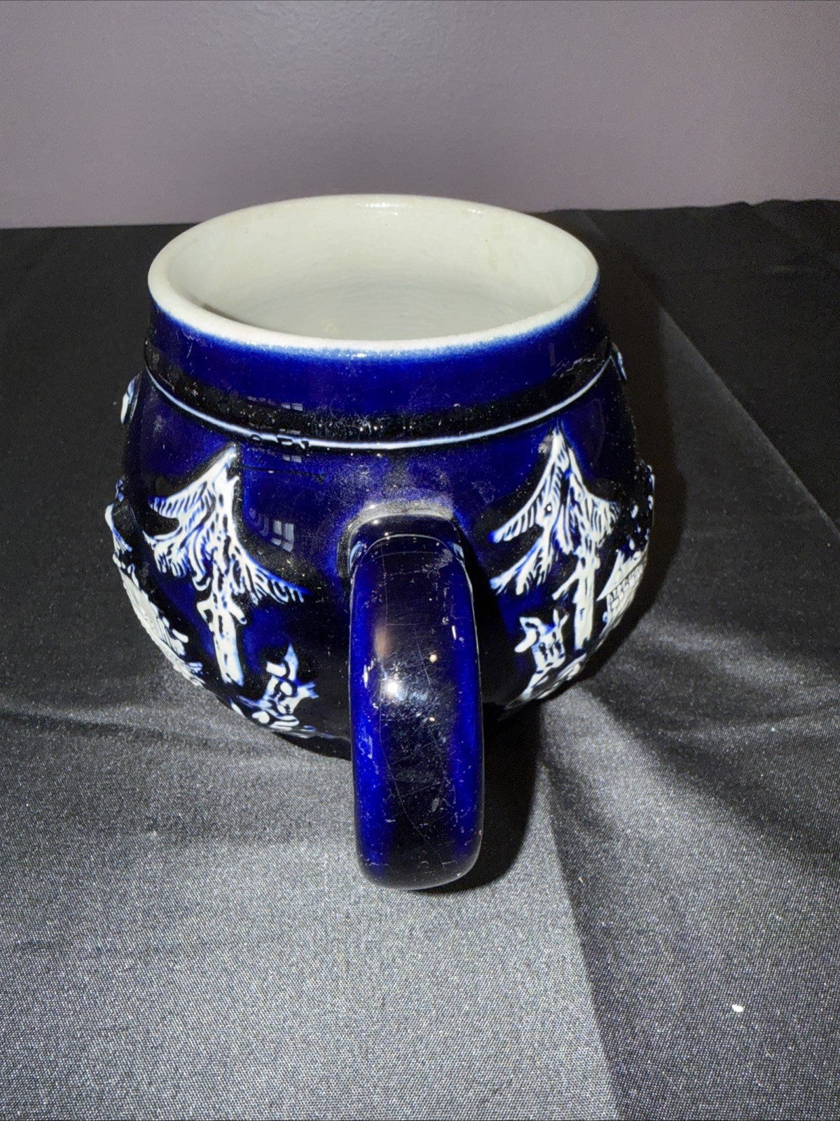 Vintage Cobalt Blue Salt Glaze Mug Germany House Trees Friends Flowers