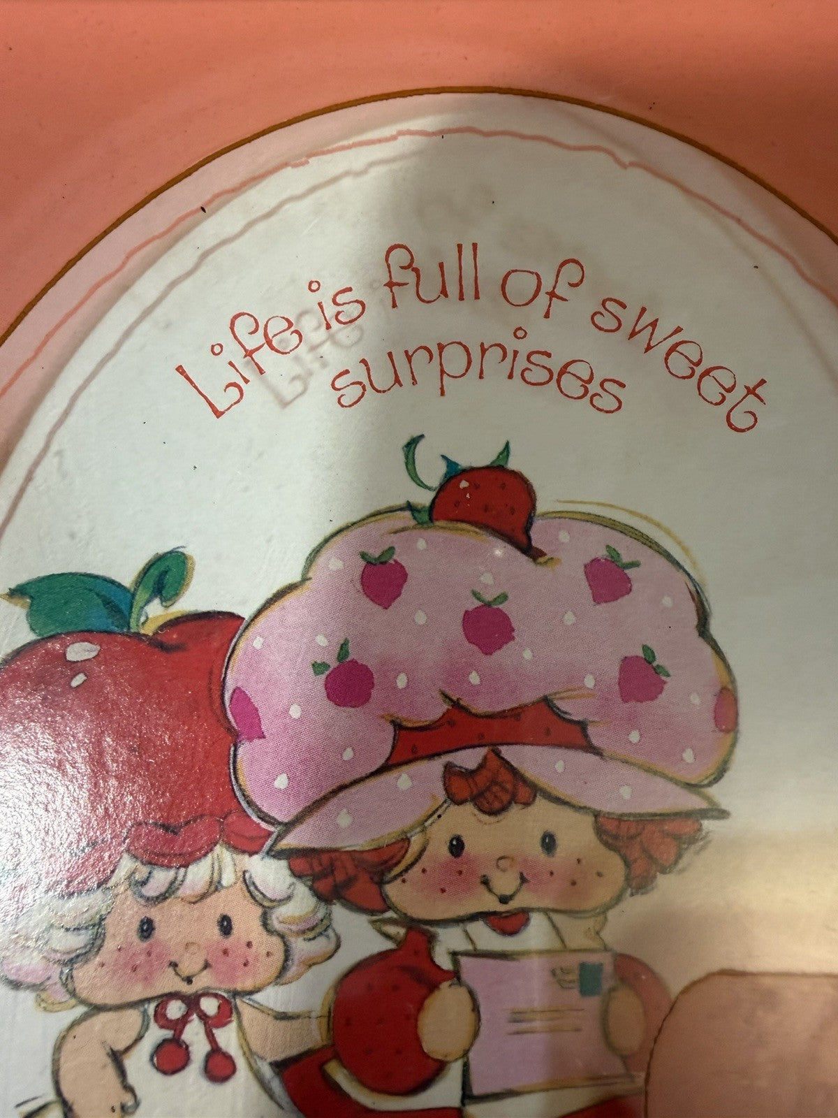 1980s Strawberry Shortcake & Apple Dumpling Reverse Painted Glass Art 6.5x8.5
