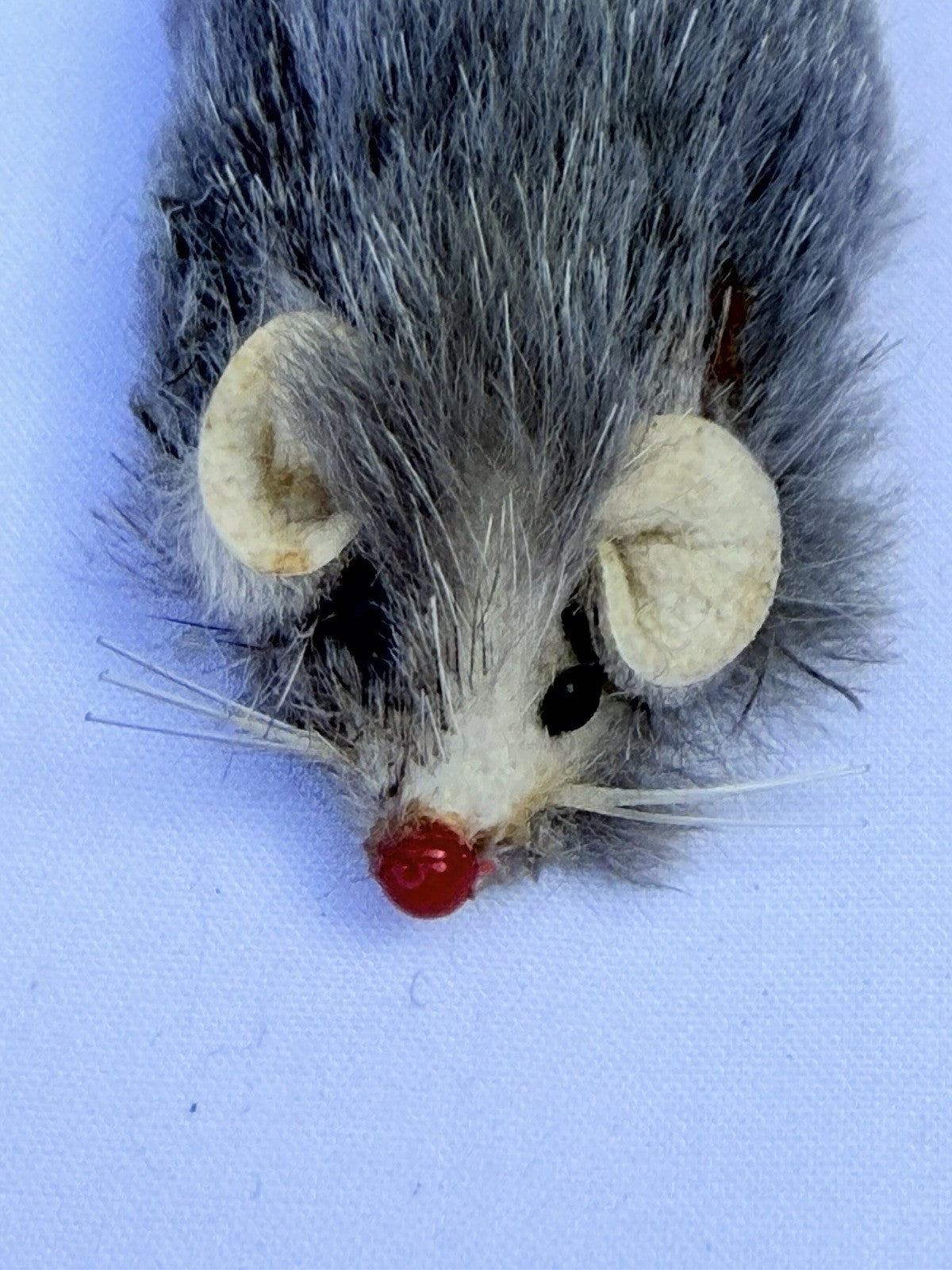 Mid Century Germany Real Fur Mouse Miniature Dollhouse Toy Paper Label Grey