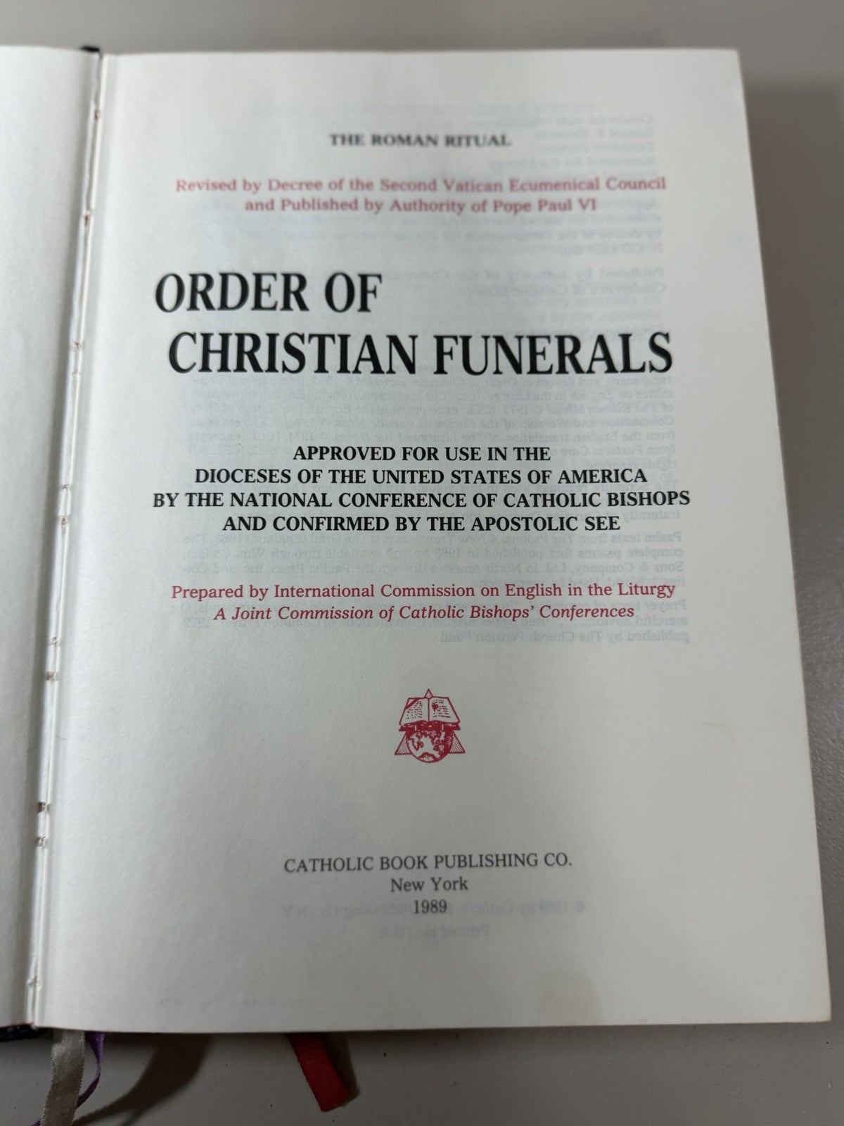 Order of Christian Funerals Roman Ritual Catholic Liturgical Book 1989 Hardcover
