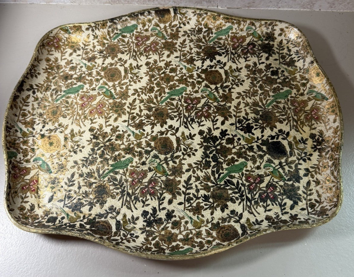 Vintage 1960s Alfred Knobler Paper Mache Cocktail Serving Tray Floral 14 x 12