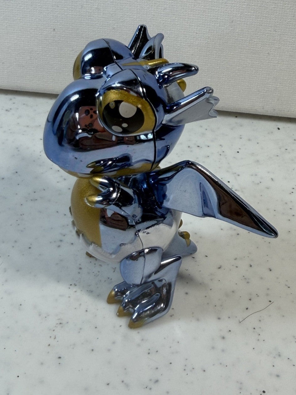 Ryan's World Shelldon Baby Dragon Metallic Chrome Figure Blue Gold