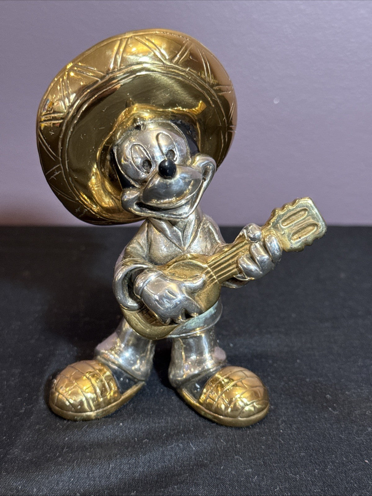 DArgenta Disney Mickey Mouse Sombrero Guitar Silver Gold Figurine 5"