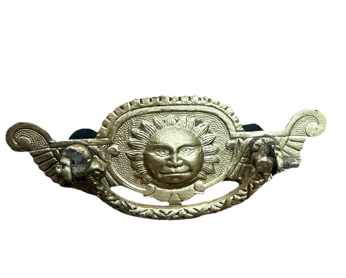 Antique Brass Sun Face Drawer Pull Eastlake Victorian Hardware