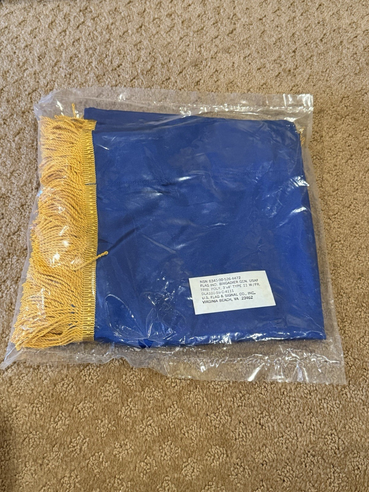 Vintage US Air Force Brigadier General Flag, One Star, 2 Sided, Gold Fringe