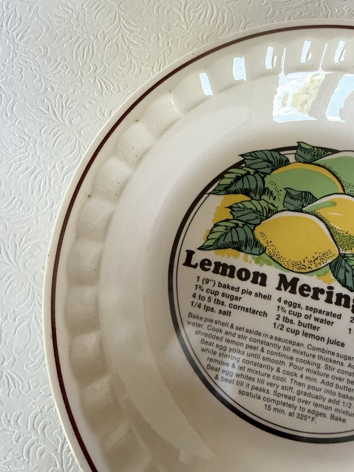 Vintage Sunnycraft Sunstone Lemon Meringue Pie Recipe Plate 11" Ceramic