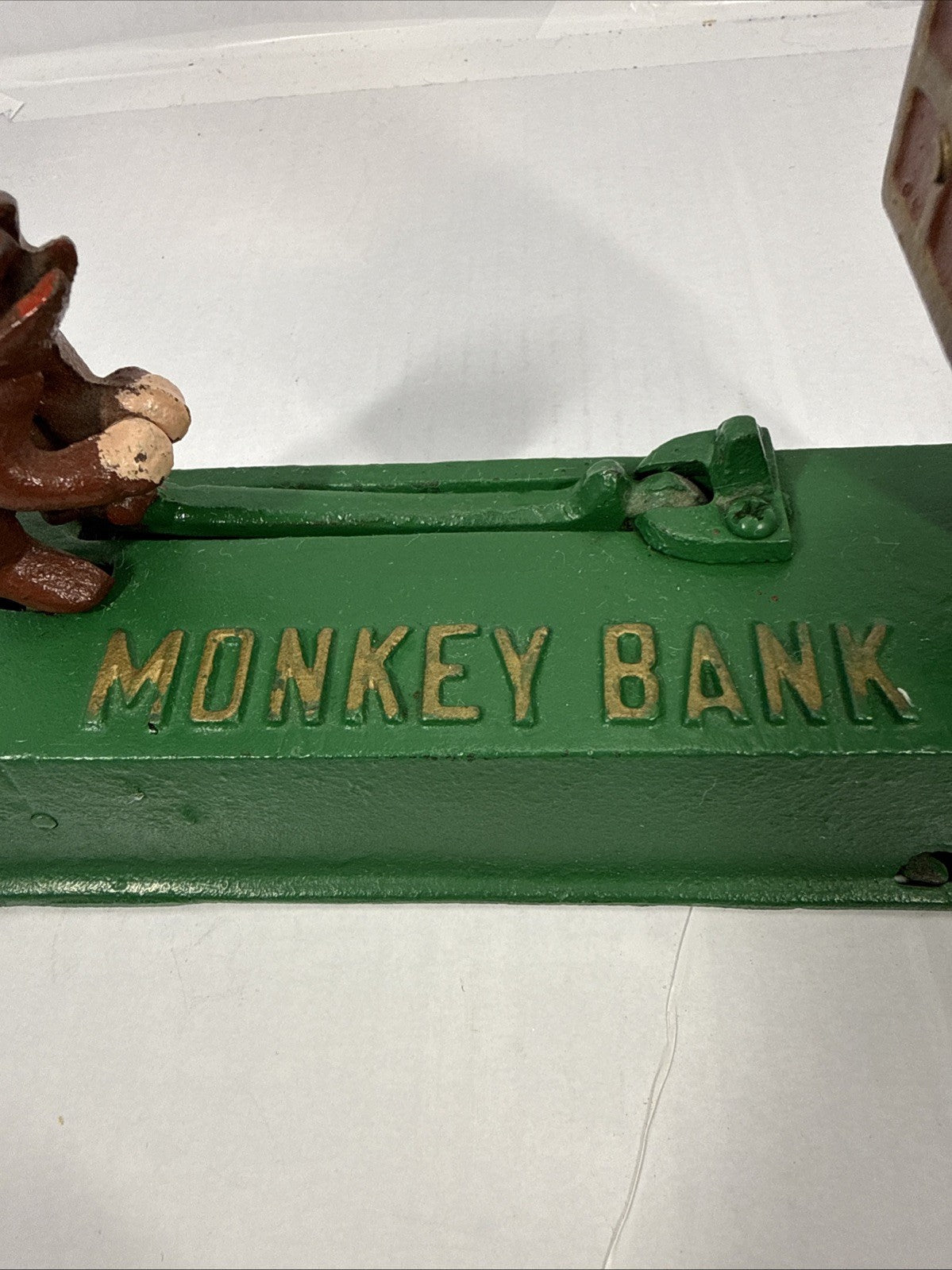 Vintage Cast Iron Mechanical Monkey Bank Organ Grinder Original Paint Very Clean