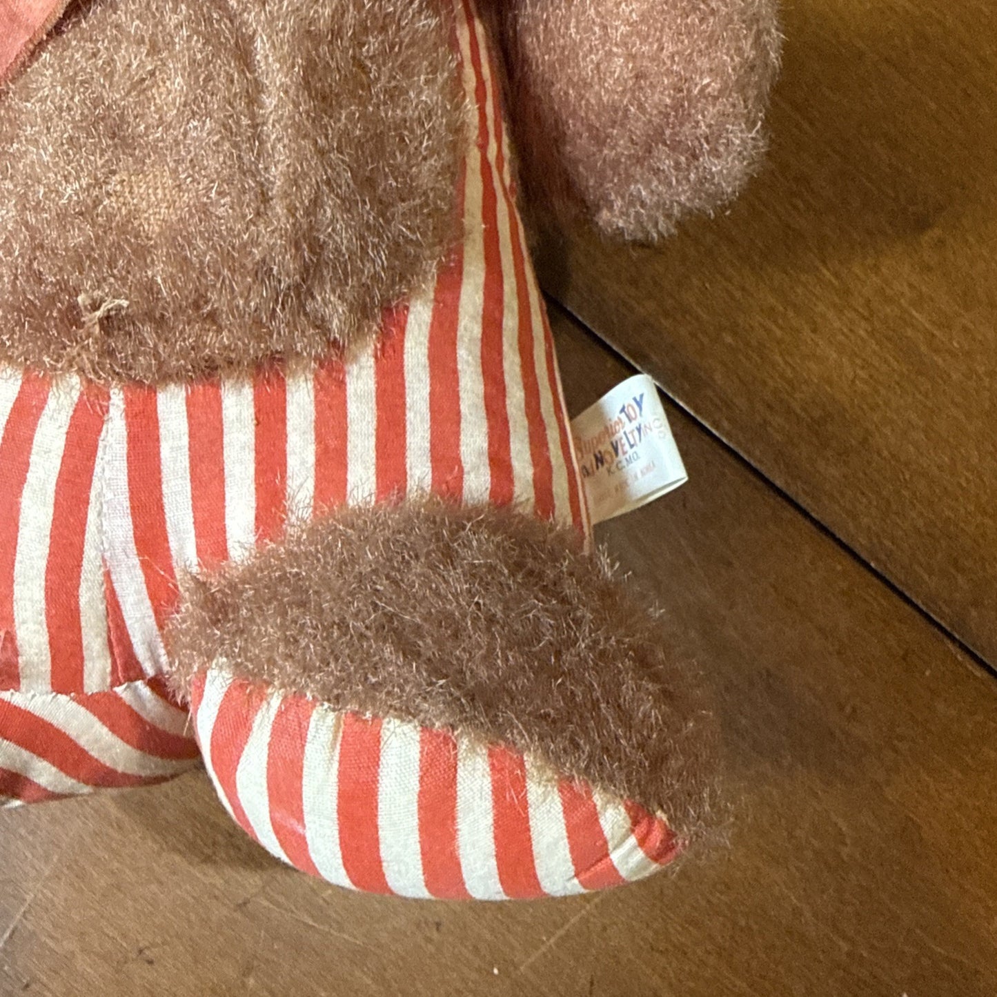 Vintage Superior Toy and Novelty Co Stuffed Monkey Red and White Striped Outfit