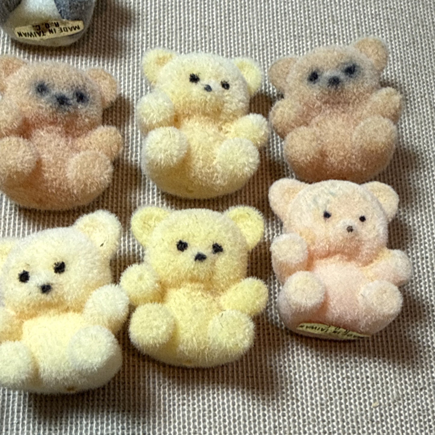 Vintage Mini Flocked Teddy Bear Lot of 22 Pastel 1" Miniature Craft Figure