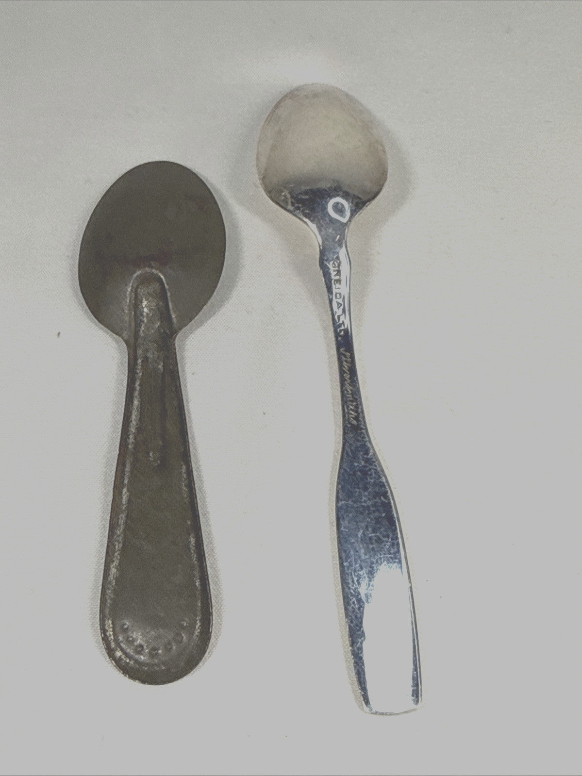 Vintage Tin ICE CREAM TASTING SPOON Tinwear Memorabilia + Mini Medical Spoon