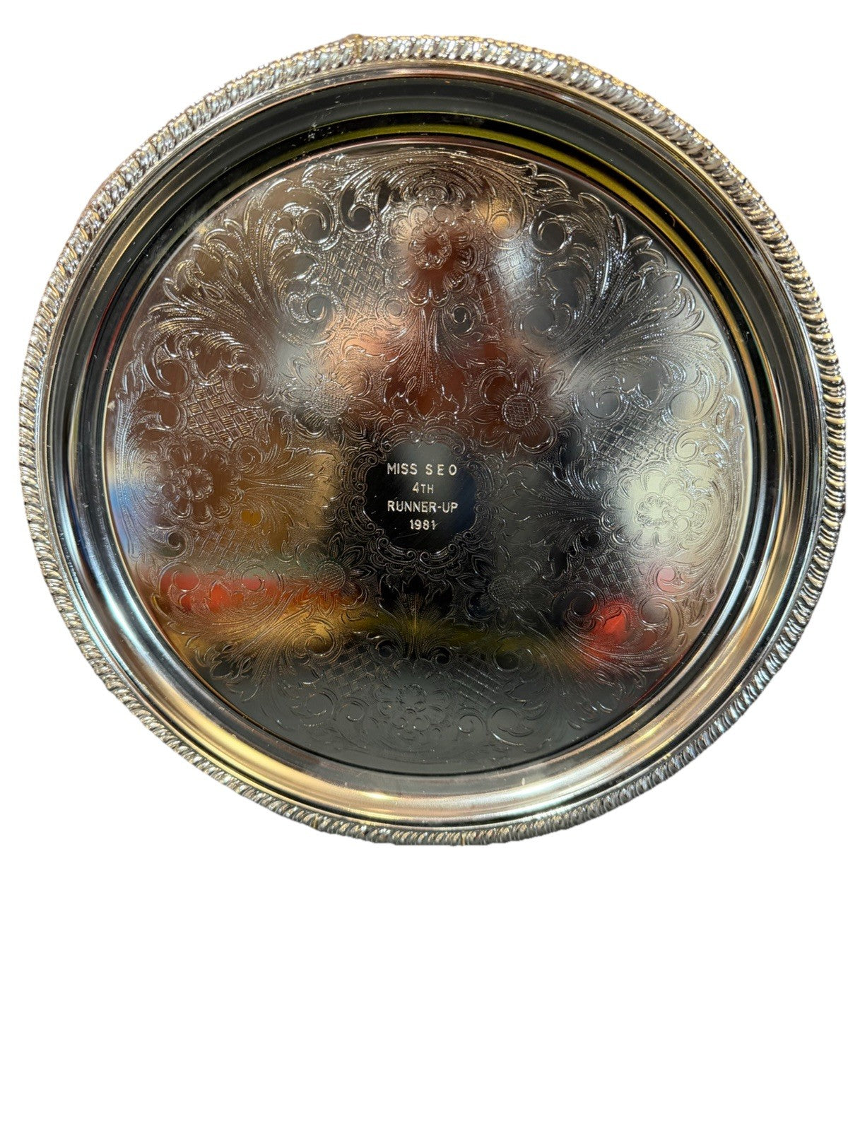 Irvinware Silver Plated Plate 1981 Southeastern Ohio Award Rope Edge Etched 12"
