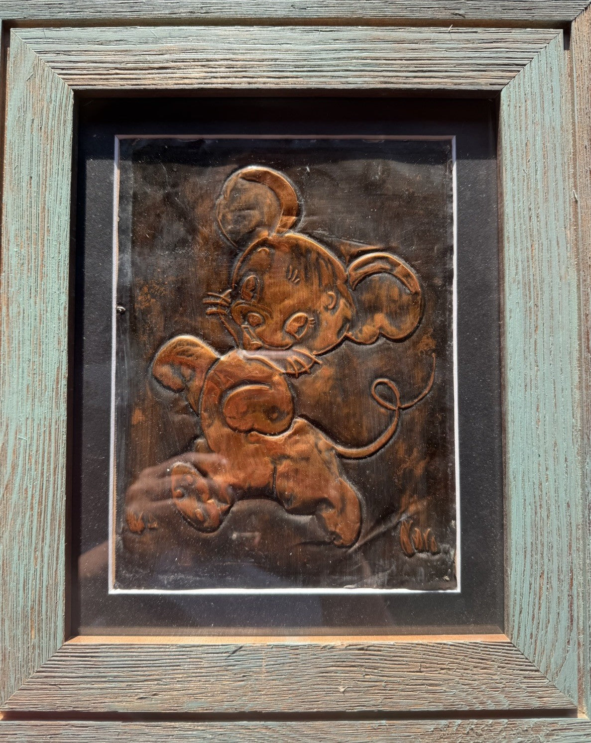 Vintage Framed Copper Repousse Mouse Wall Art Vara Mid Century Folk Art MCM