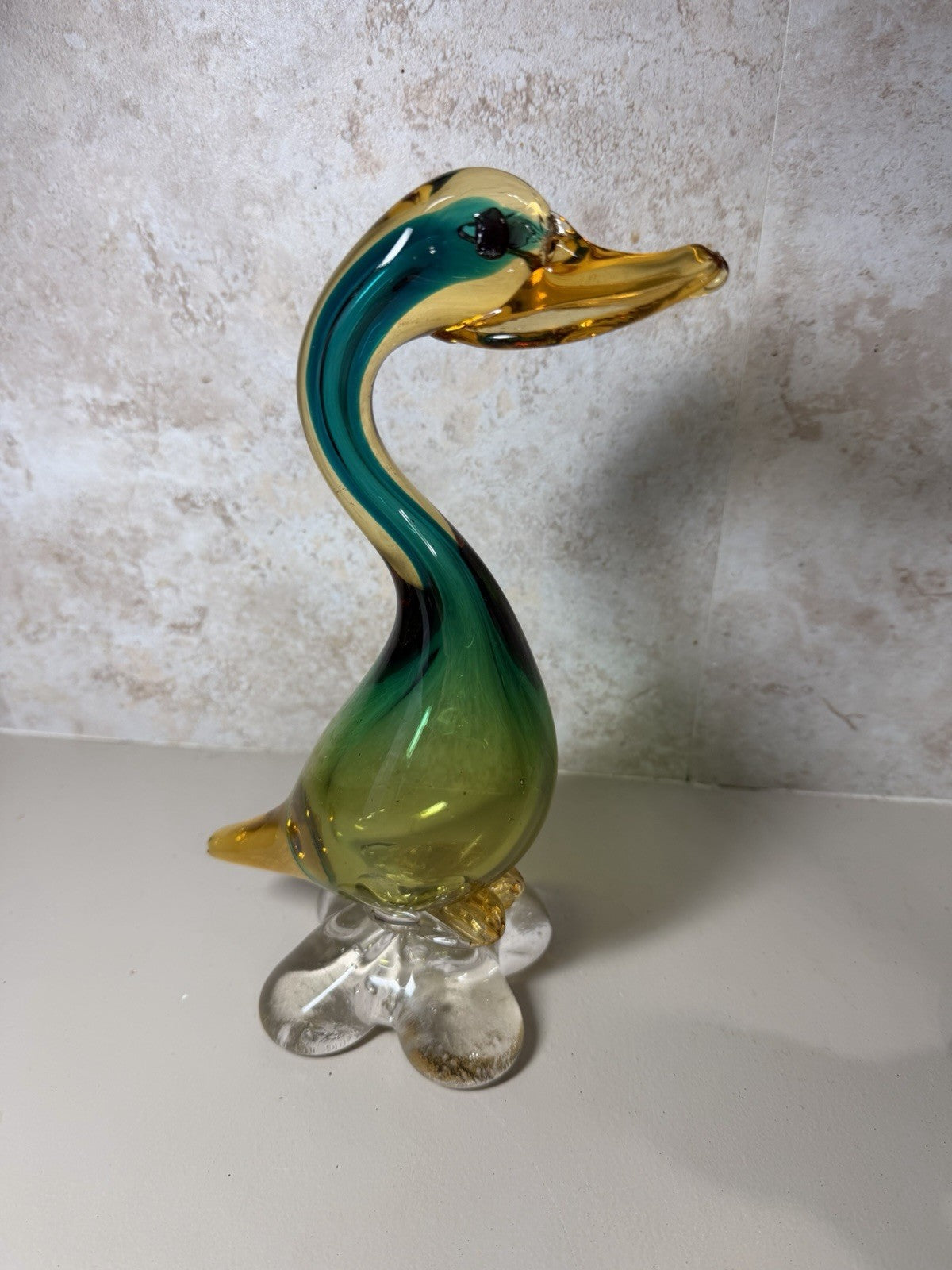 Vintage Murano Style Art Glass Rooster Duck Figurine Set Hand Blown Italy Pair