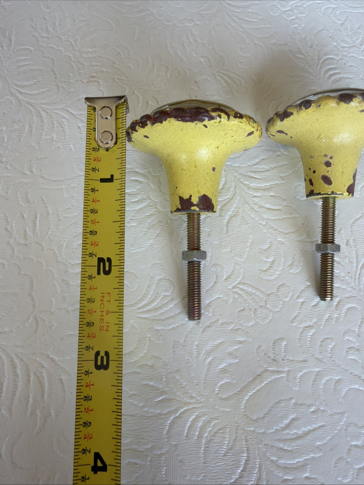 Vintage Metal Drawer Pulls Glass Centers Yellow Blue Shabby Chic Set 2 Hardware