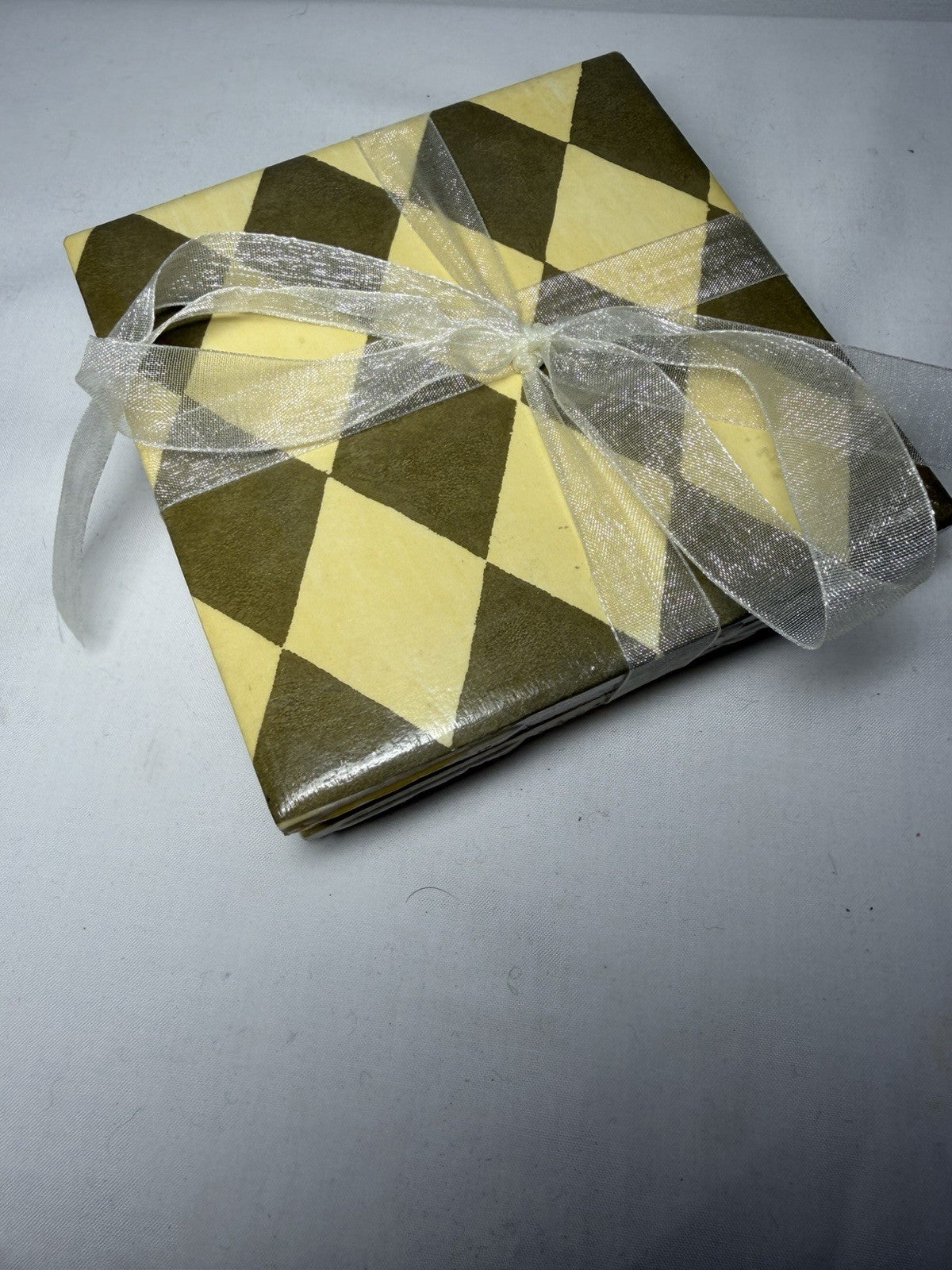 Patricia Spratt Green Gold Diamond Ceramic Coasters Set of 4