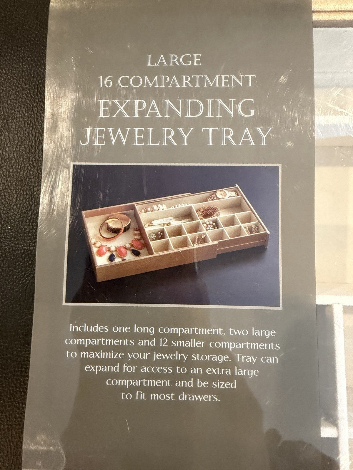 Ampersand 16 Compartment Expanding Jewelry Organizer Tray Wood Taupe New NIB