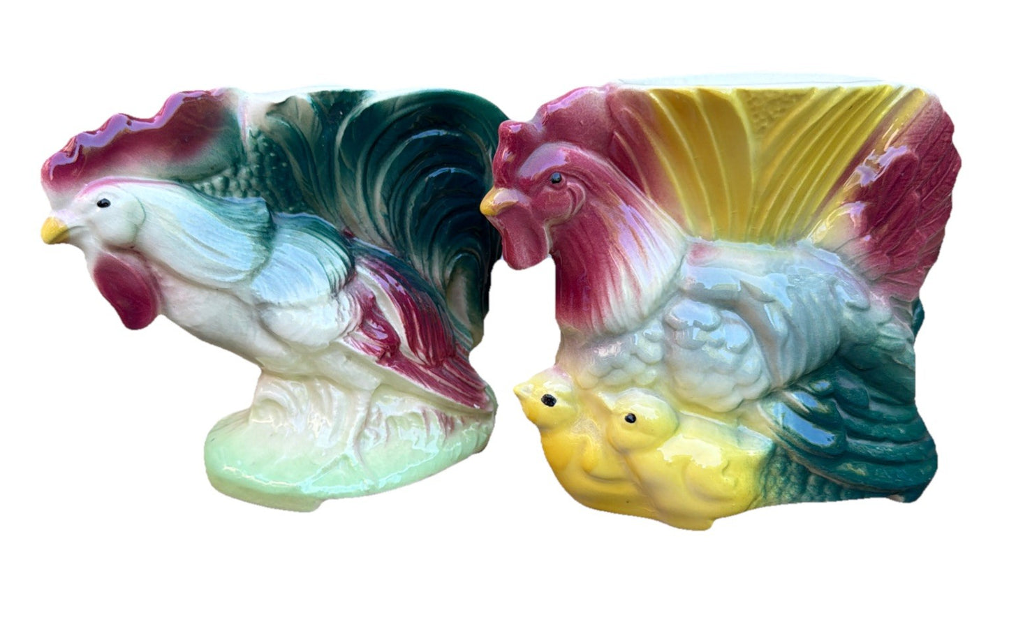 Royal Copley Rooster Hen Chicks Planter Vintage 1950s Ceramic