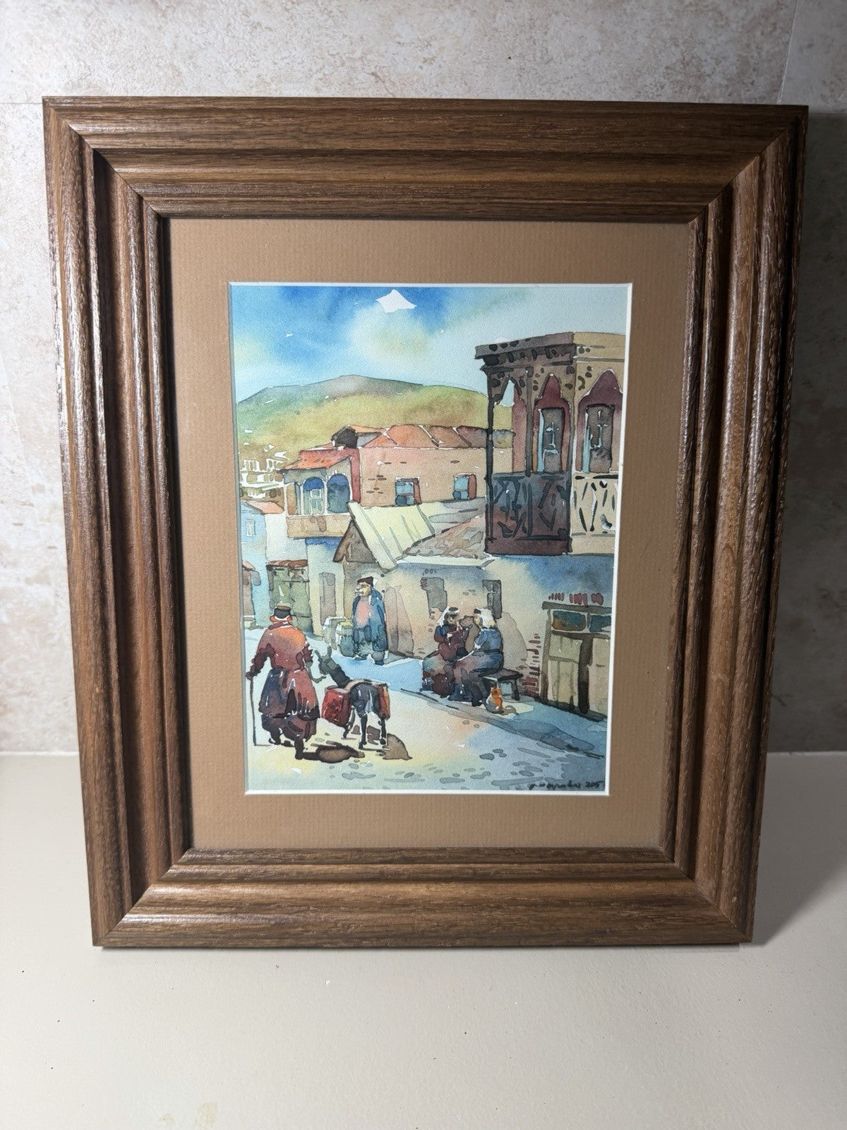 Signed Original Watercolor Painting Budapest Street Scene Framed Art Dated 2005