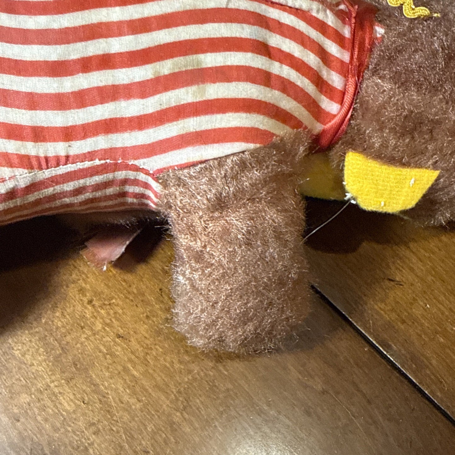 Vintage Superior Toy and Novelty Co Stuffed Monkey Red and White Striped Outfit