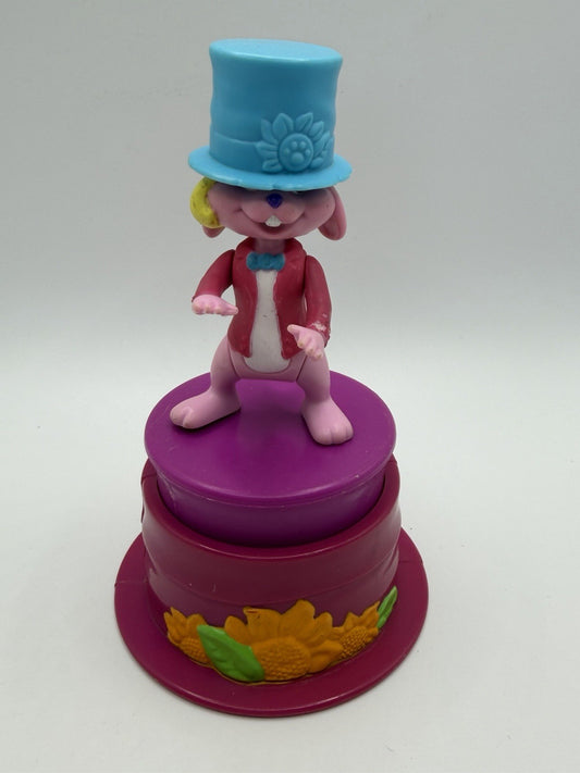 Vintage 1990s Easter Pink Bunny Rabbit Top Hat Plastic Toy Figure Holiday Decor