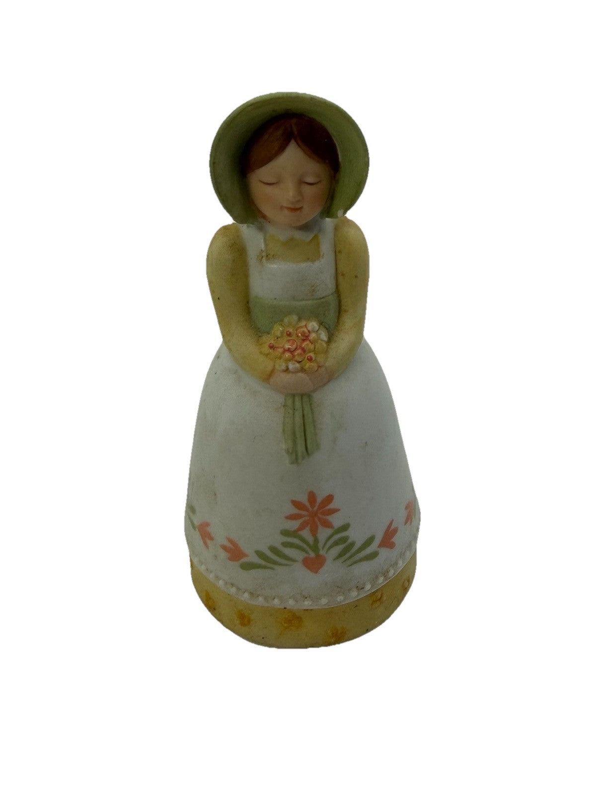 Avon Girl with Bonnet Holding Flowers Bell 1985 Porcelain Collectible