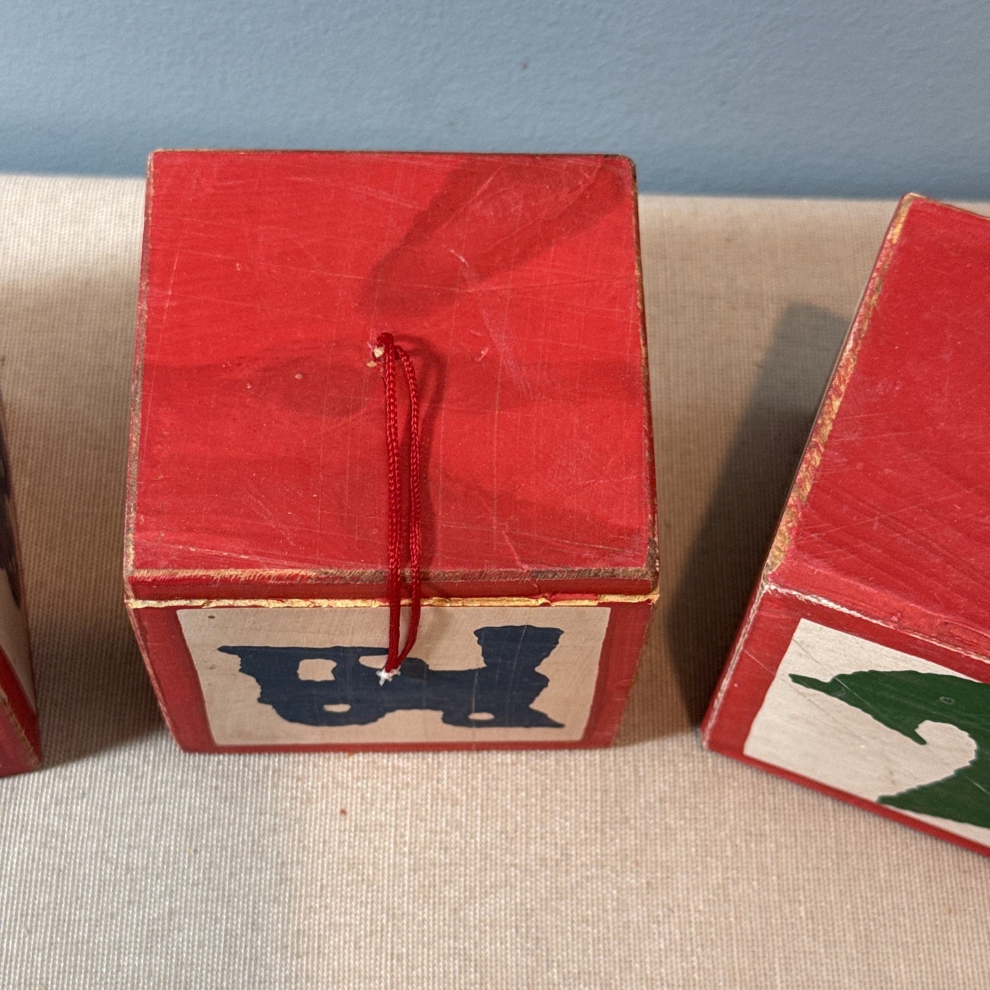 Vintage Wooden Alphabet Animal Christmas Ornaments Set of 3 Blocks 3"x3"