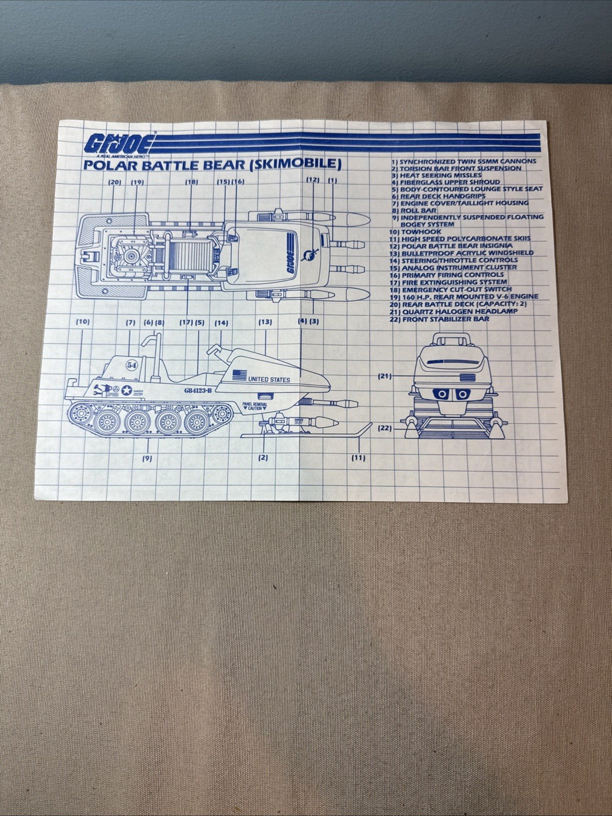 Vintage GI Joe ARAH 5 Blueprint Instruction Sheets MOBAT STUN FLAK MMS SKIMOBILE