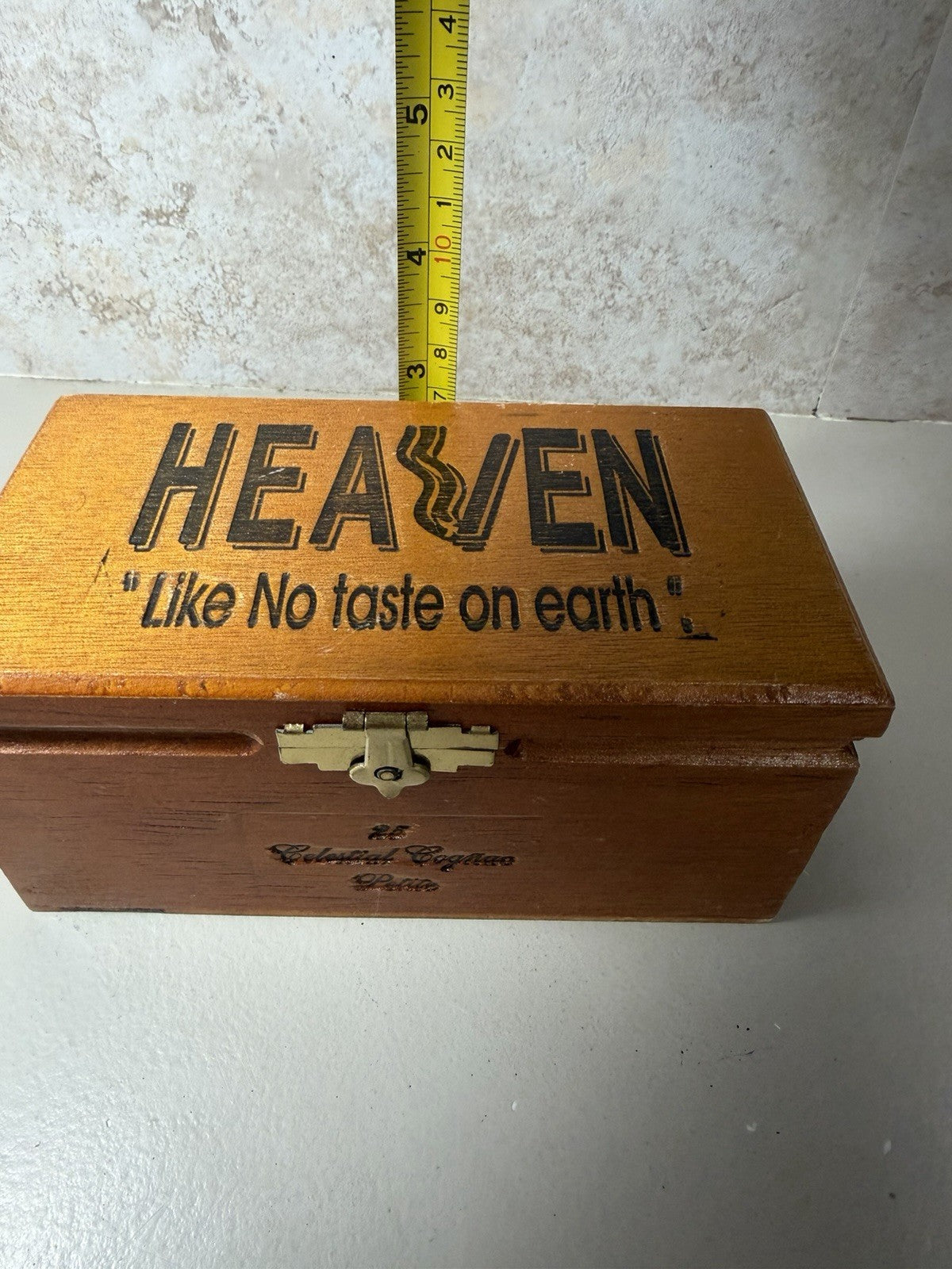 Heaven Like No Taste on Earth Cognac Petite Empty Wood Cigar Box Vintage