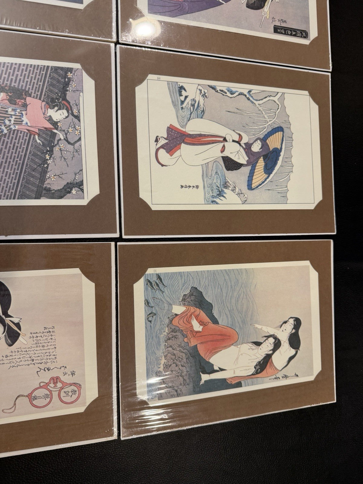 Vintage Japanese Woodblock Print Cards Bijin Geisha Mounted Lot 9 Framed 8x10