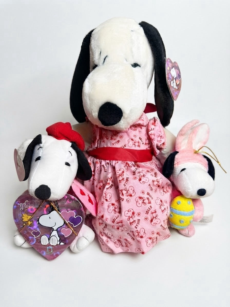 Vintage Peanuts Snoopy Belle Plush Lot Valentine Heart Easter Bunny 17"