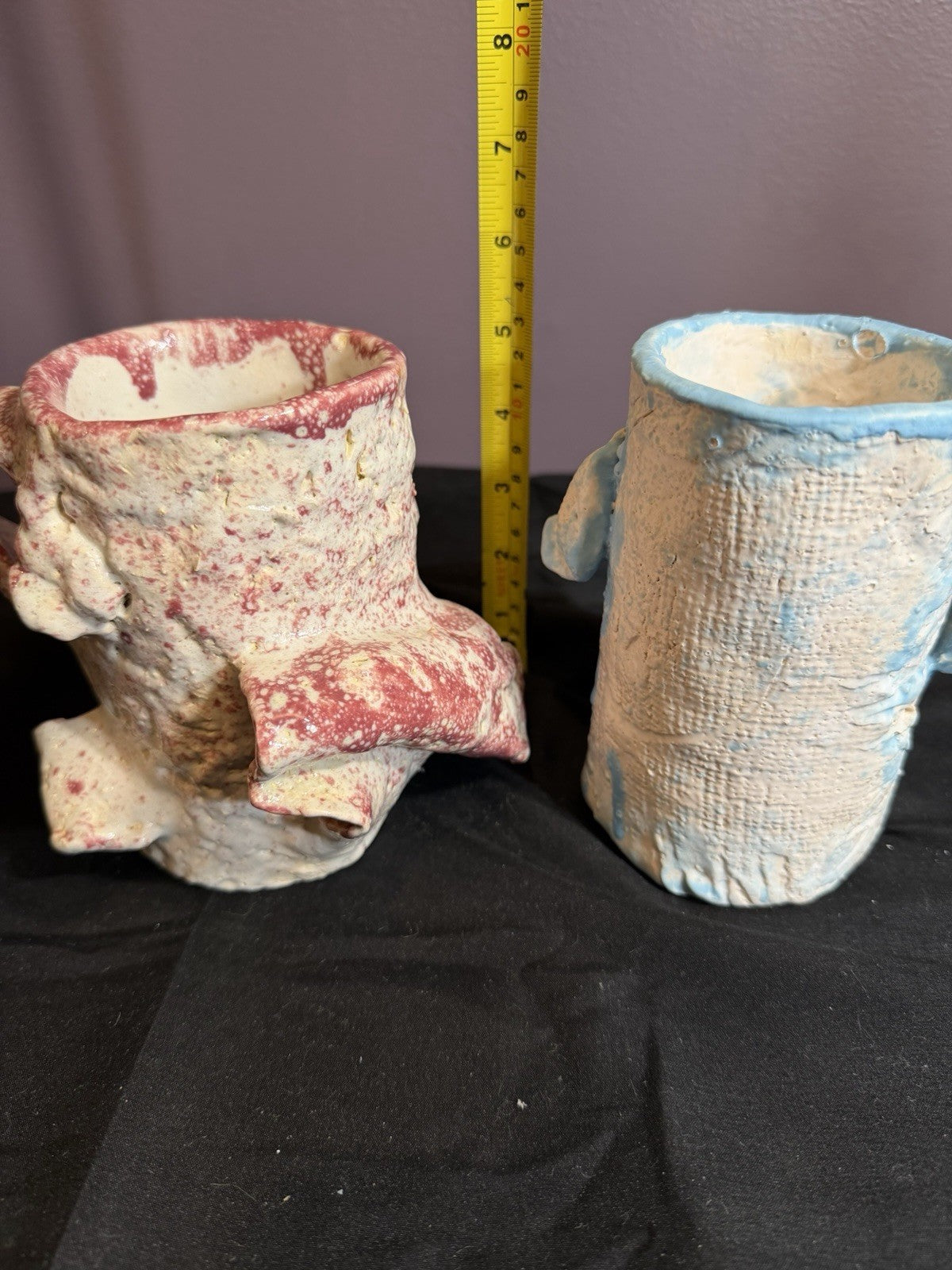 Handcrafted Ceramic Mugs Vases Set of 2 Blue Pink Decorative Cups 5"